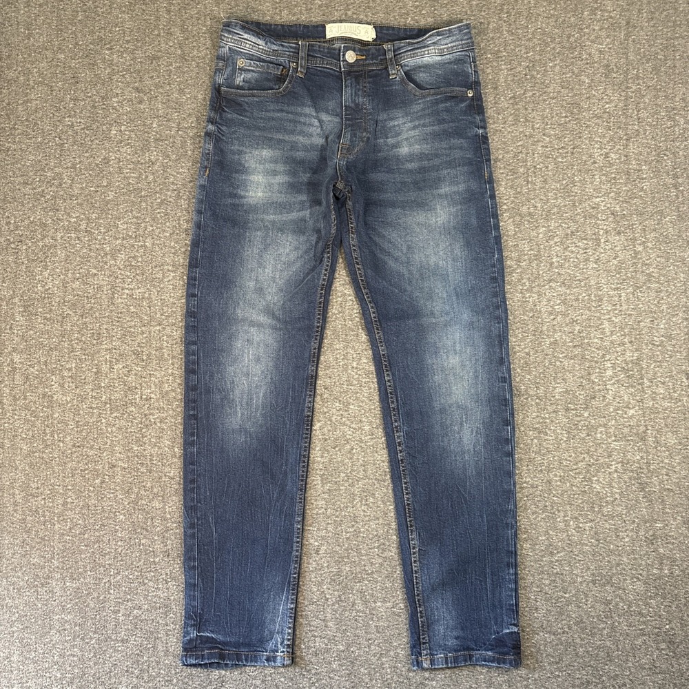Akademiks Jeanius Men's Straight Jeans Size 32 x 30 Stretch Blue Denim